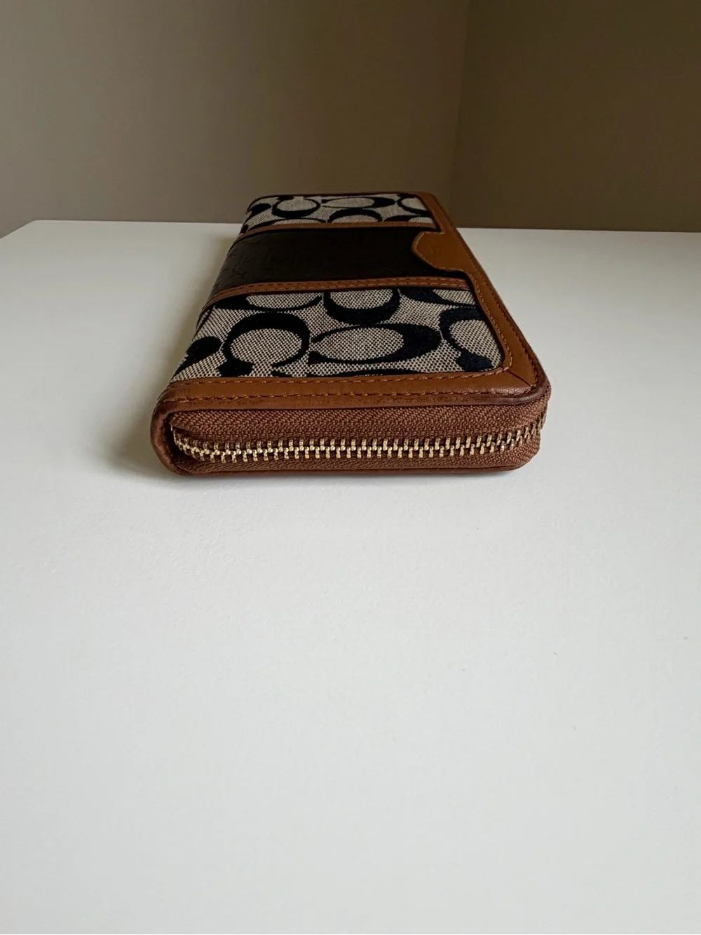 Coach Signature Canvas and Leather Zip Wallet in Brown/Black